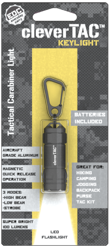 CleverTAC™ KeyLight - Mini Tactical EDC Flashlight -3 light modes with carabiner