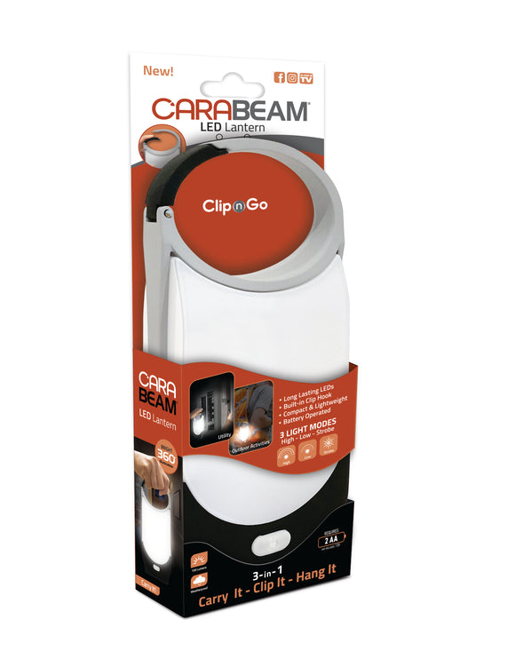 Carabeam - Clip-on LED Lantern - Built in Carabiner handle - 3 light modes
